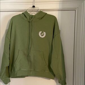 Green Zip-Up Hoodie with Victoria Secrets Logo.
